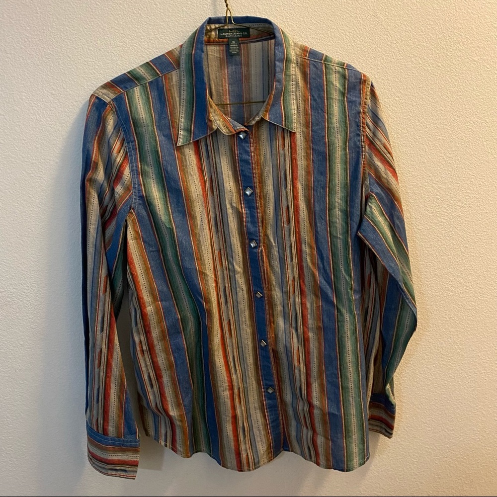 Vintage Lauren by Ralph Lauren button down women colorful stripe blouse Size XL